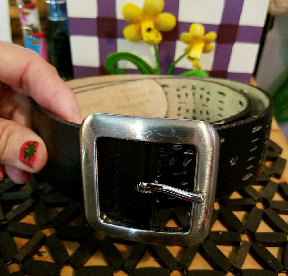 Black/Silver leather Belt